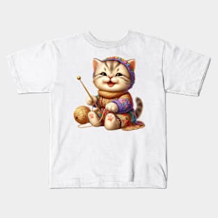 Cat Knitting A Sweater Kids T-Shirt